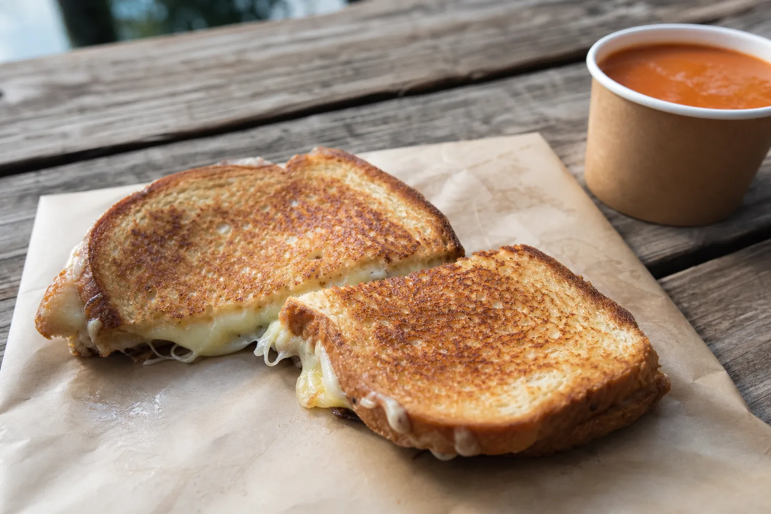 A grilled cheese sandwich and tomato soup